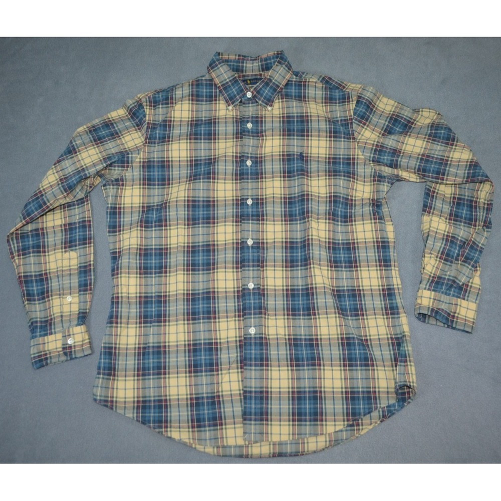 Polo Ralph Lauren Button Down Flannel Shirt Mens L Custom Fit Plaid